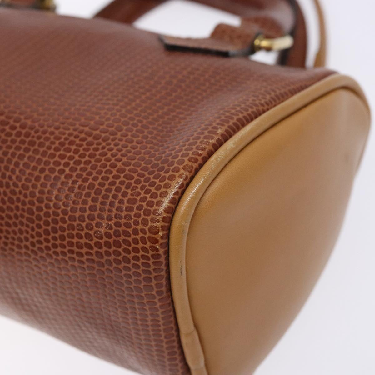 FENDI Hand Bag Leather 2way Brown Gold Auth sw1085