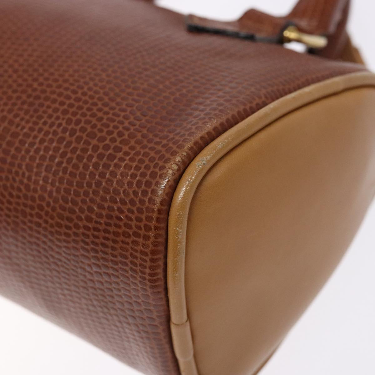 FENDI Hand Bag Leather 2way Brown Gold Auth sw1085