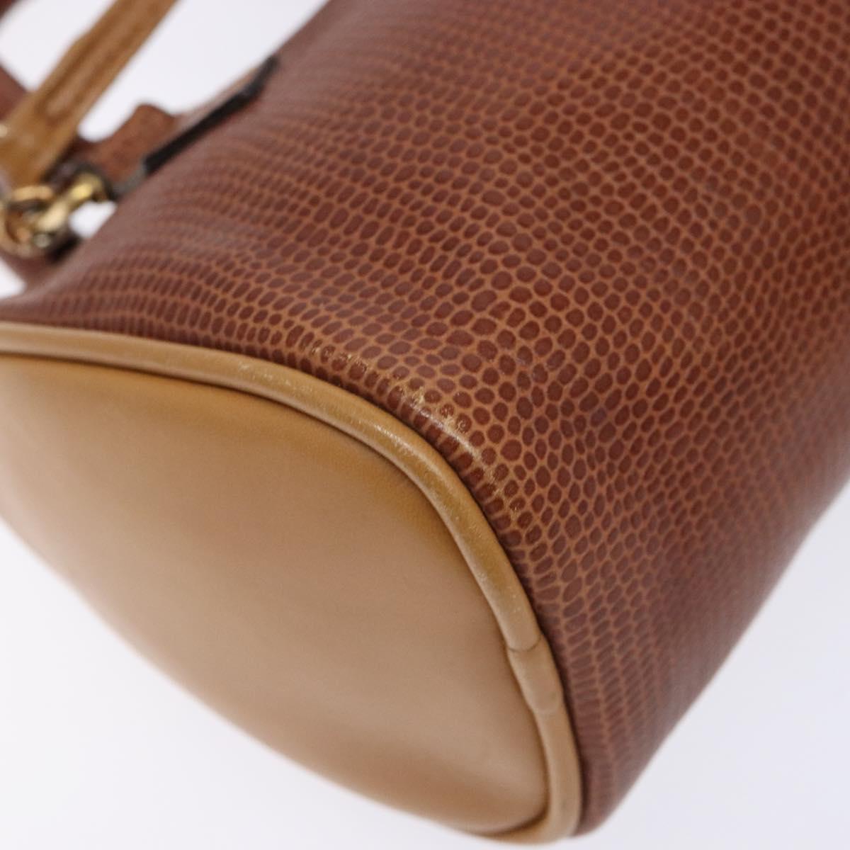 FENDI Hand Bag Leather 2way Brown Gold Auth sw1085