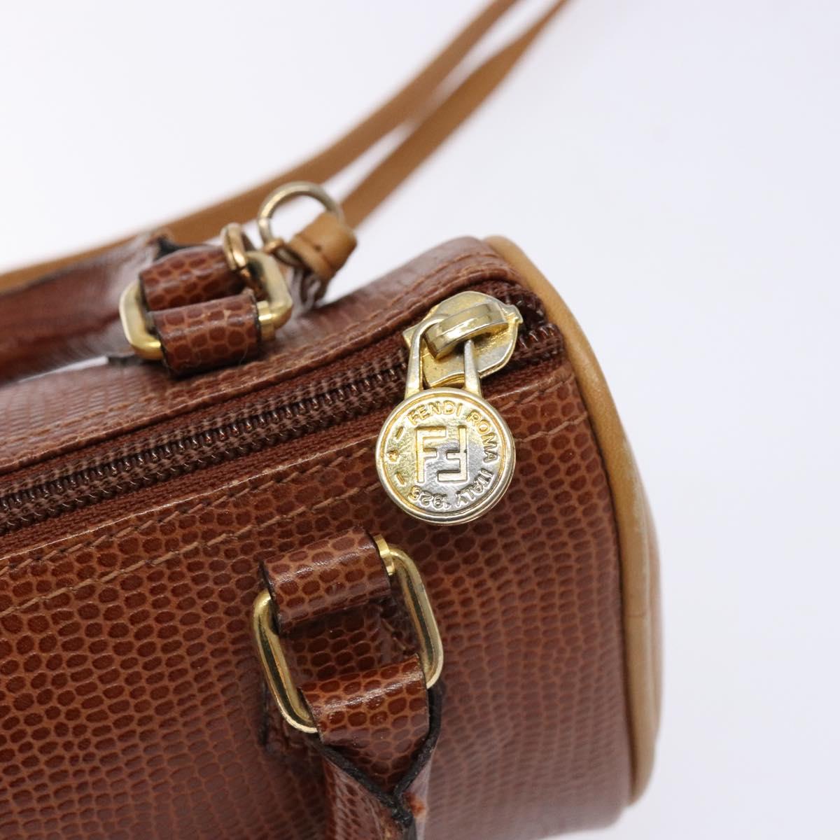 FENDI Hand Bag Leather 2way Brown Gold Auth sw1085