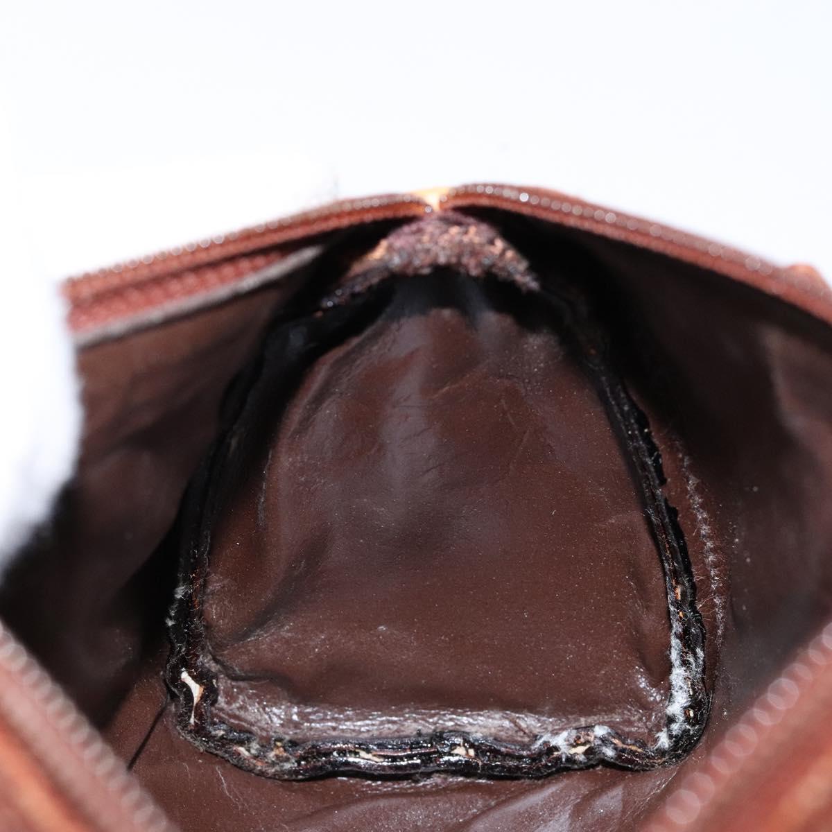 FENDI Hand Bag Leather 2way Brown Gold Auth sw1085