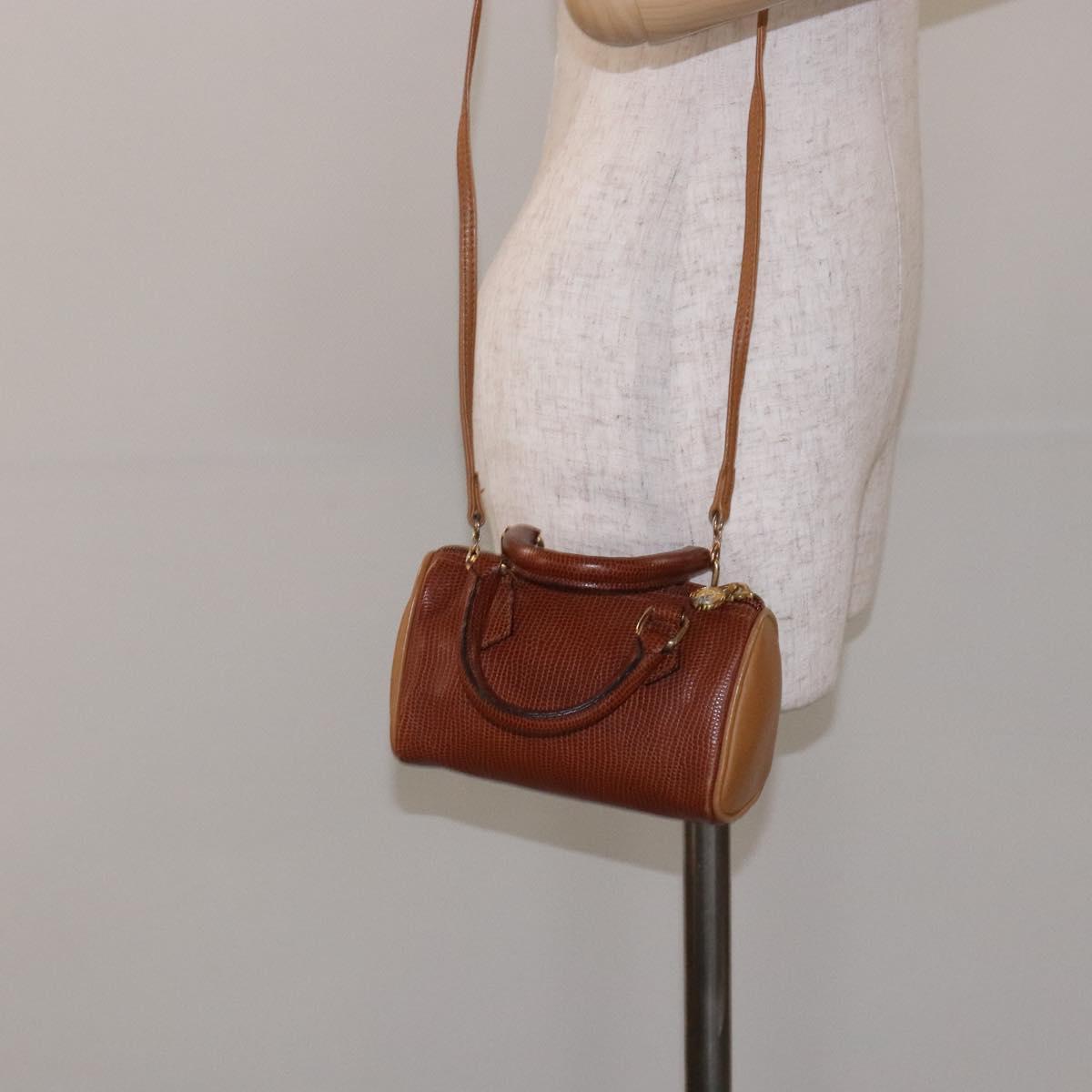 FENDI Hand Bag Leather 2way Brown Gold Auth sw1085