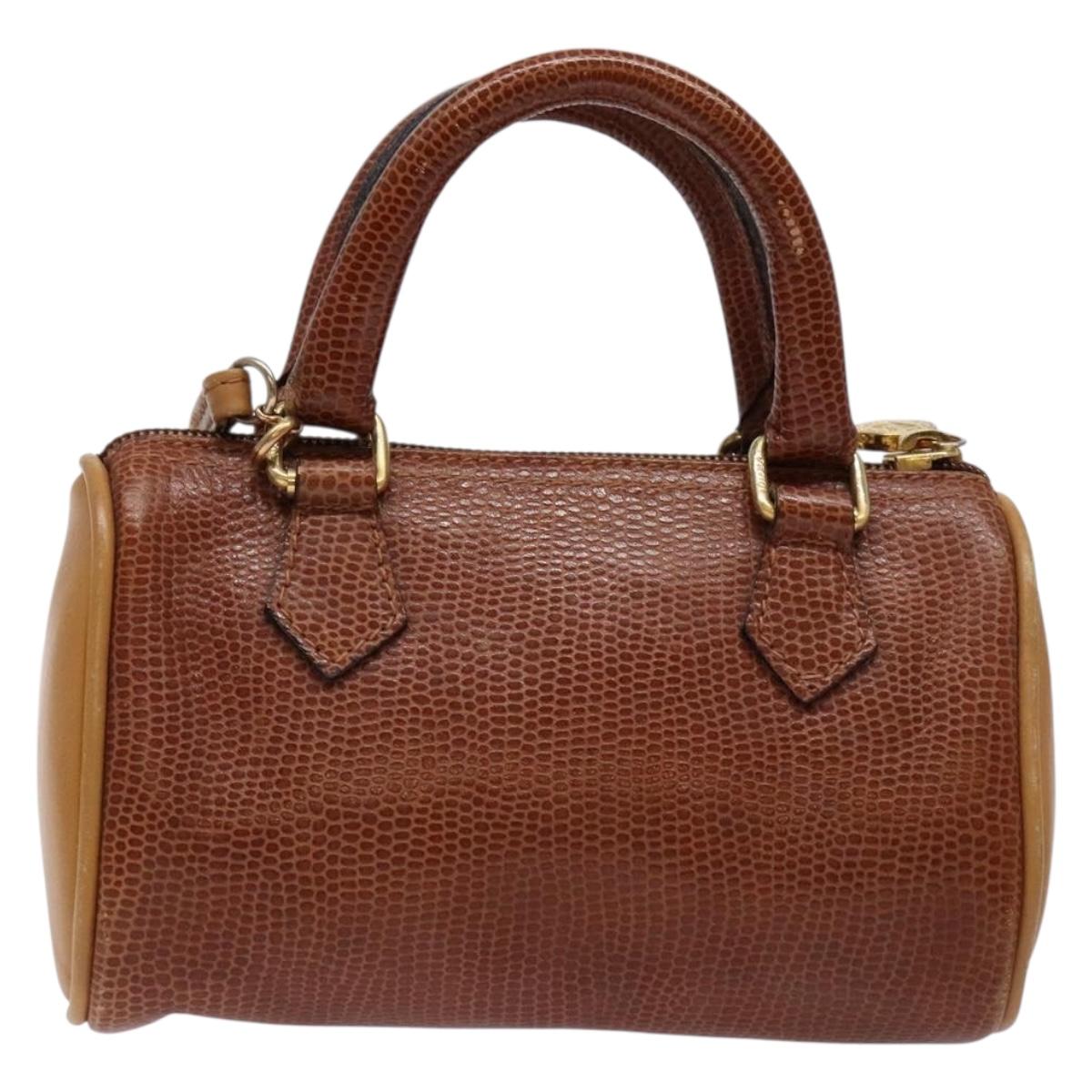 FENDI Hand Bag Leather 2way Brown Gold Auth sw1085