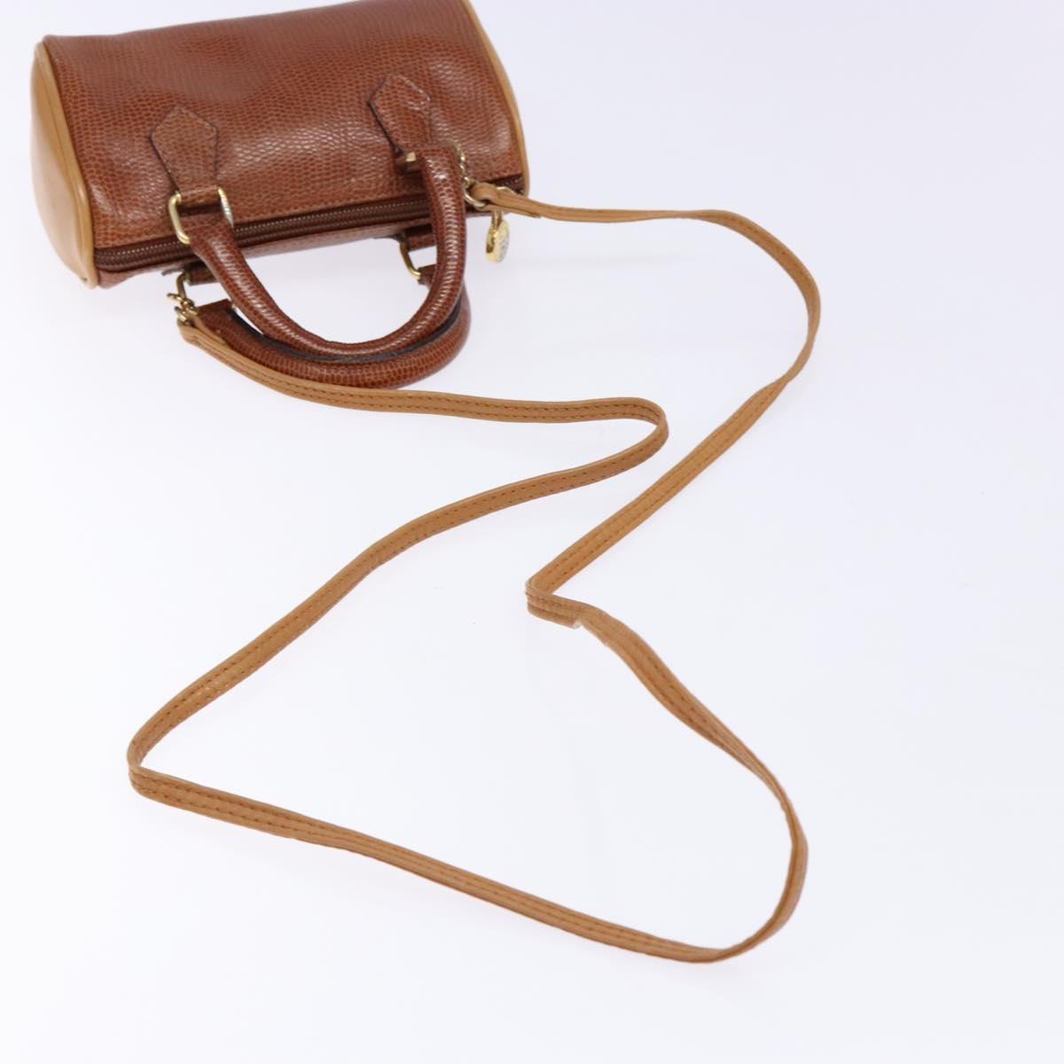 FENDI Hand Bag Leather 2way Brown Gold Auth sw1085