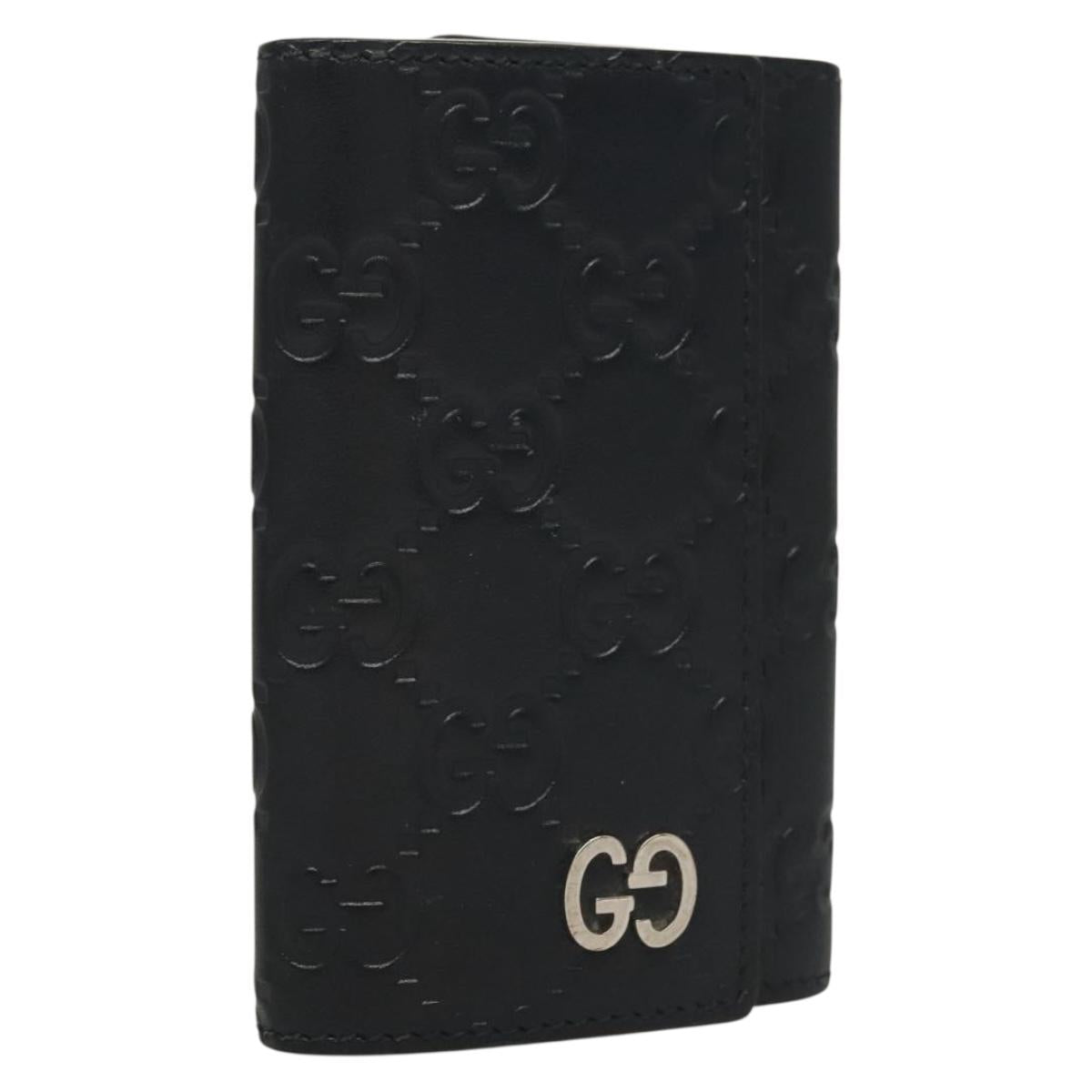 GUCCI GG Canvas Guccissima Key Case Leather Black Silver 473924 Auth sw1089
