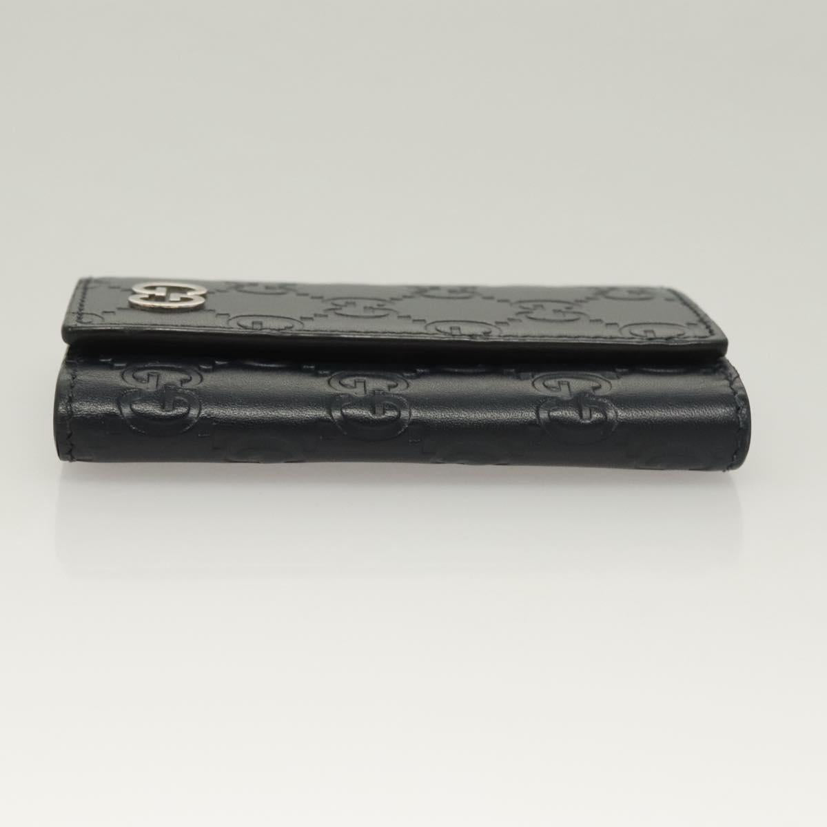 GUCCI GG Canvas Guccissima Key Case Leather Black Silver 473924 Auth sw1089