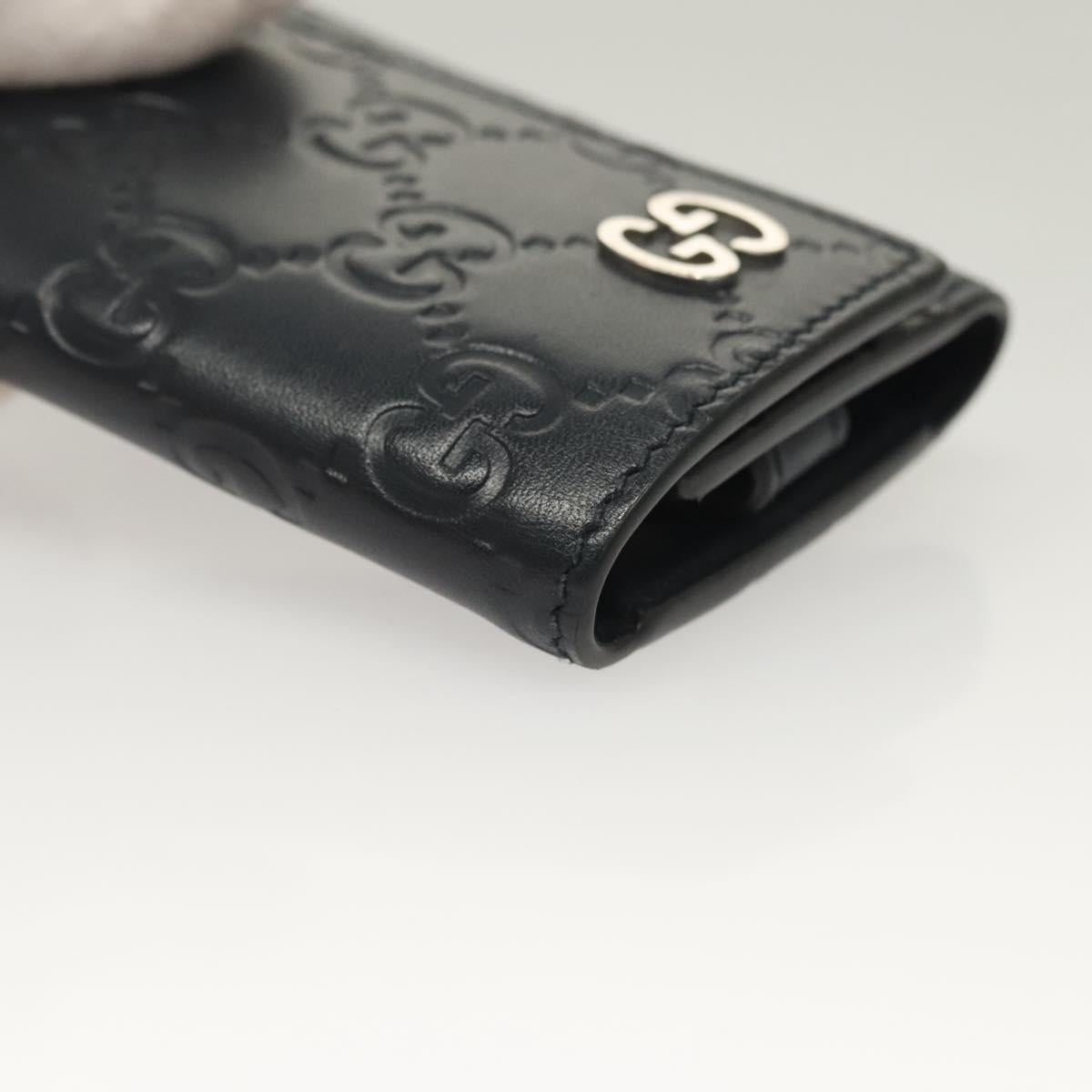 GUCCI GG Canvas Guccissima Key Case Leather Black Silver 473924 Auth sw1089