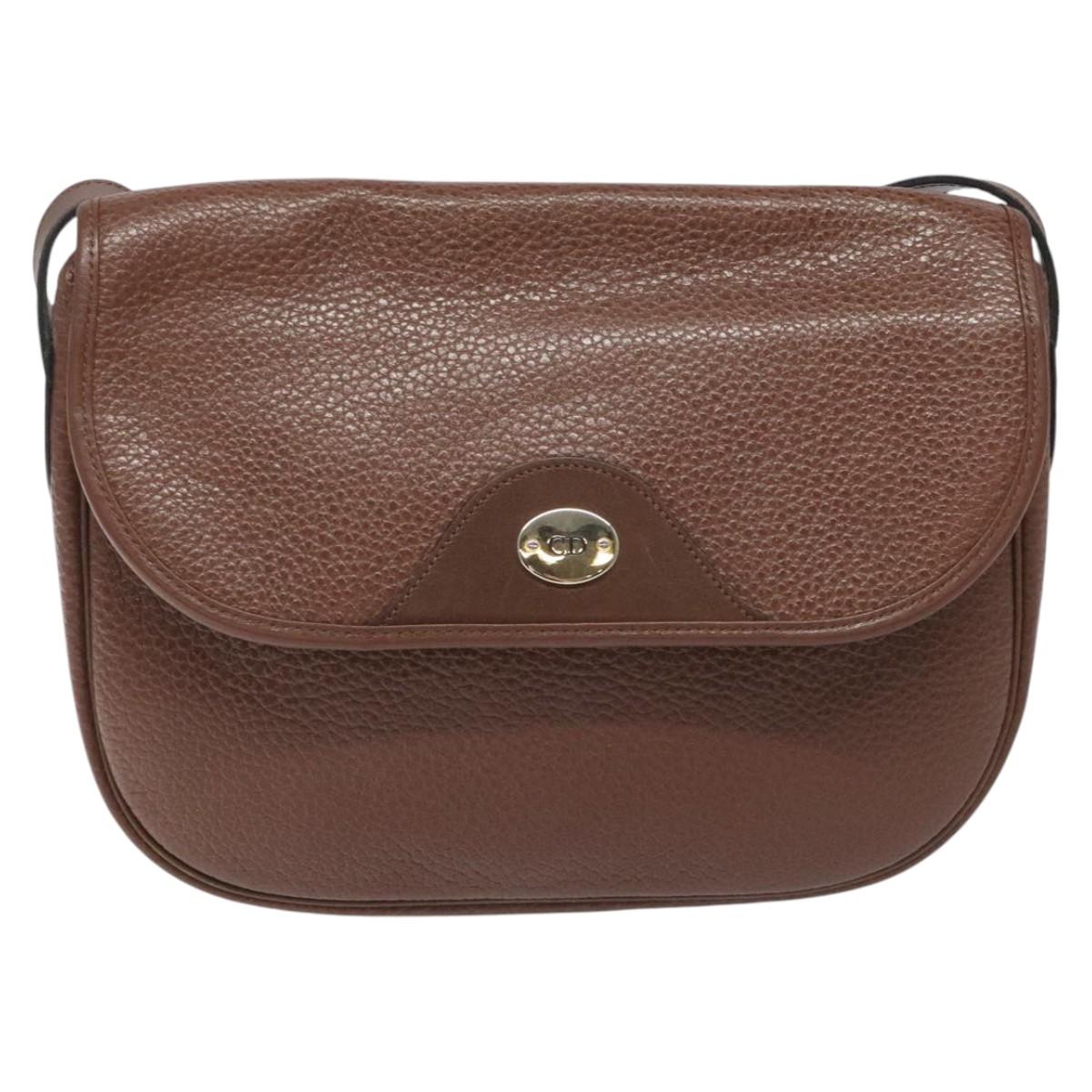 Christian Dior Shoulder Bag Leather Brown Gold Auth sw109