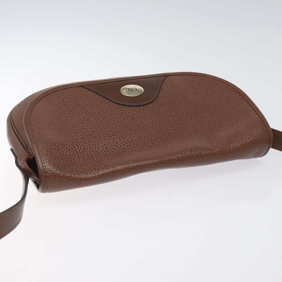 Christian Dior Shoulder Bag Leather Brown Gold Auth sw109