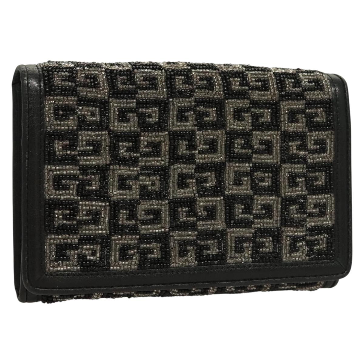 GIVENCHY Wallet Beads Black Silver Auth sw1091