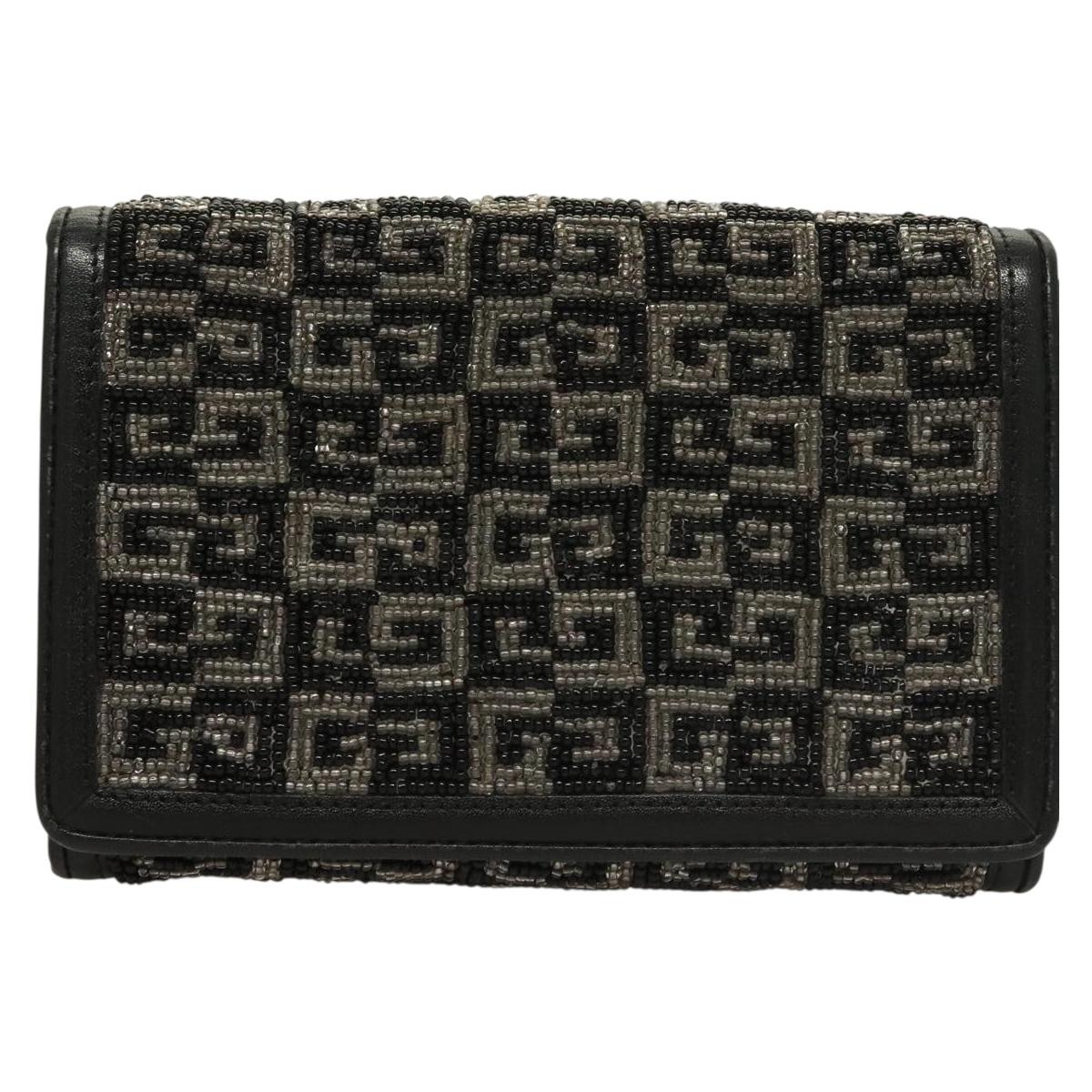 GIVENCHY Wallet Beads Black Silver Auth sw1091