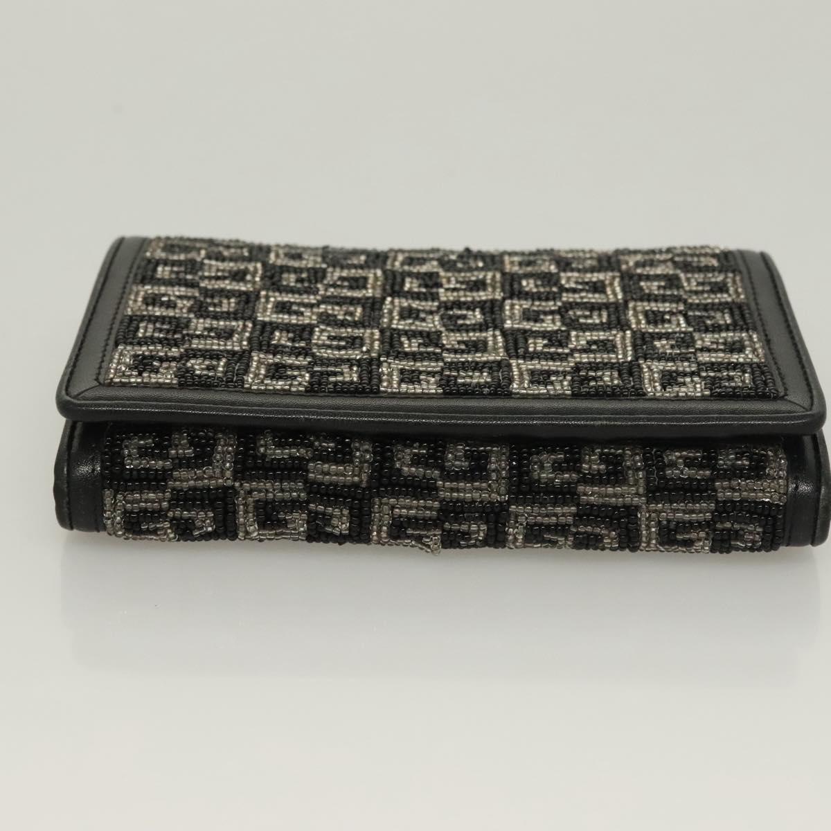 GIVENCHY Wallet Beads Black Silver Auth sw1091