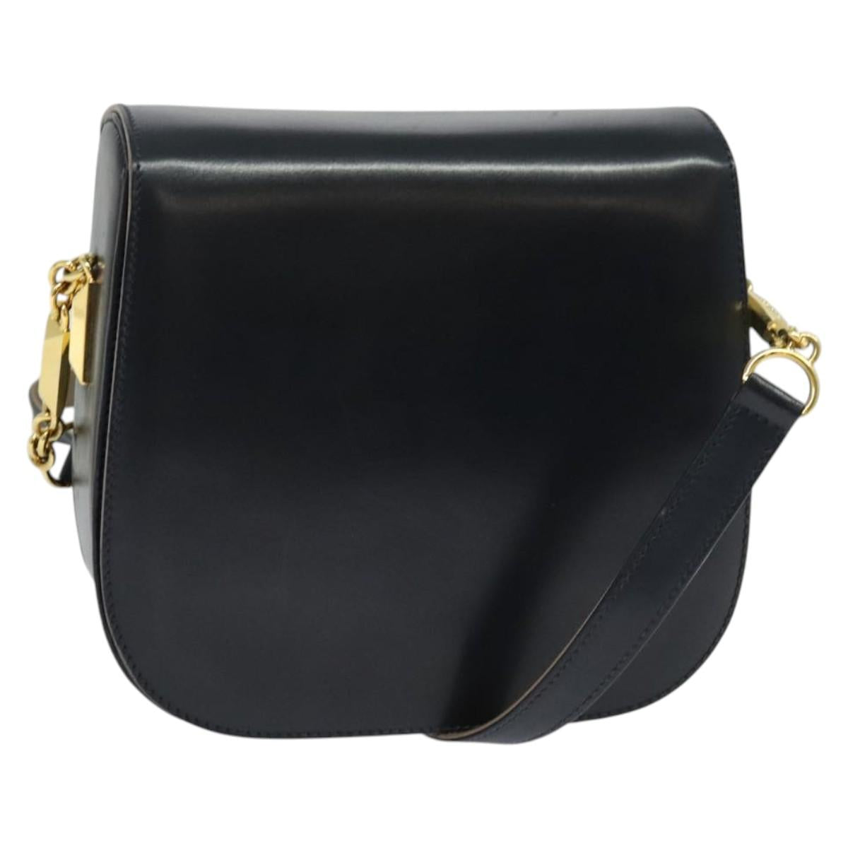 BALLY Shoulder Bag Leather Black Gold Auth sw1097
