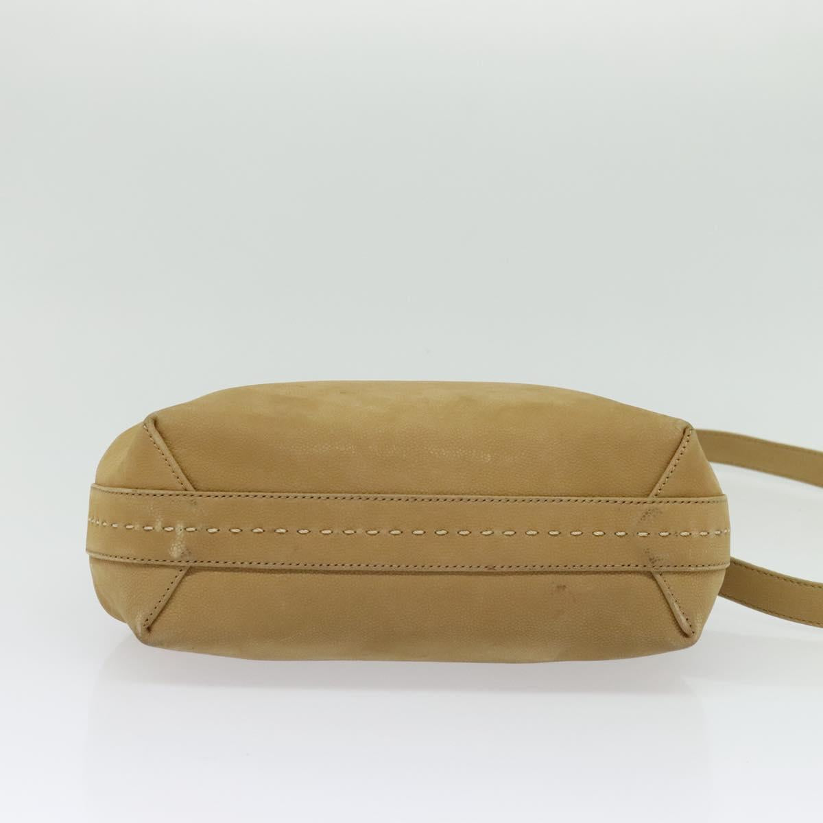 CELINE Hand Bag Leather 2way Beige Gold Auth sw1099
