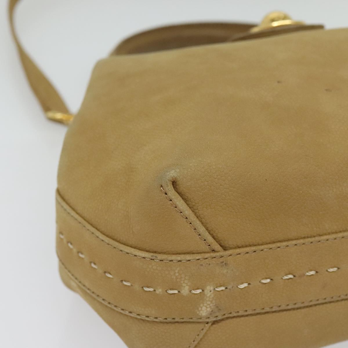 CELINE Hand Bag Leather 2way Beige Gold Auth sw1099