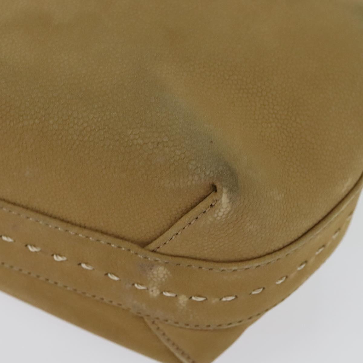 CELINE Hand Bag Leather 2way Beige Gold Auth sw1099