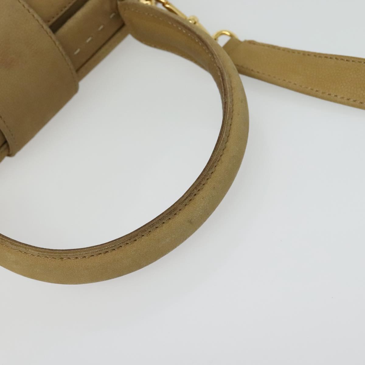 CELINE Hand Bag Leather 2way Beige Gold Auth sw1099