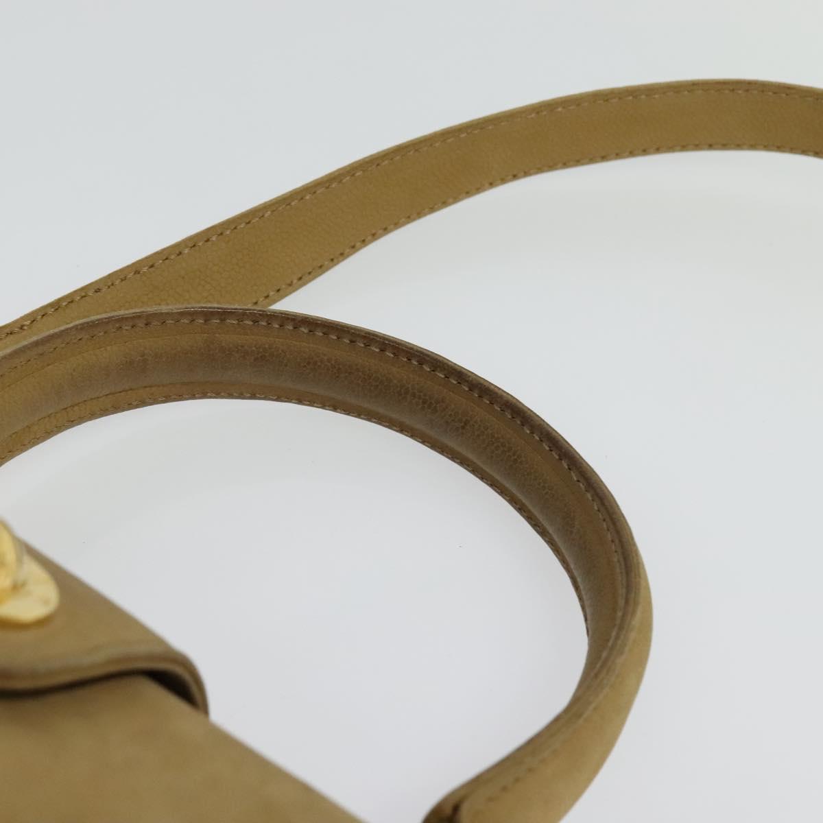 CELINE Hand Bag Leather 2way Beige Gold Auth sw1099