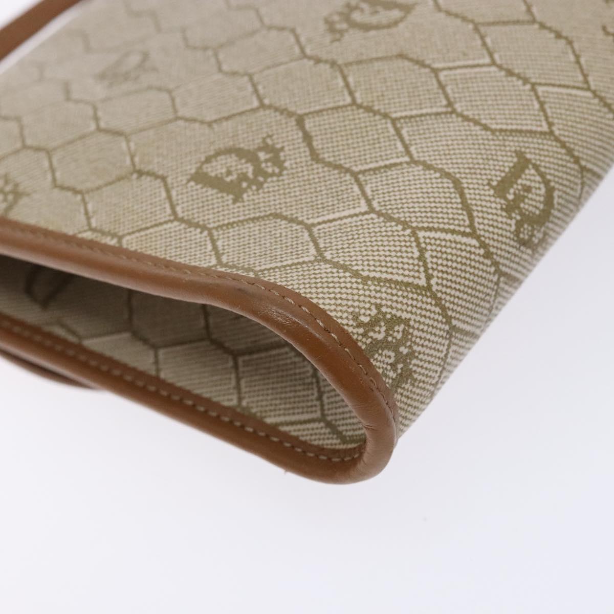 Christian Dior Honeycomb Canvas Shoulder Bag PVC Beige Gold Auth sw1104