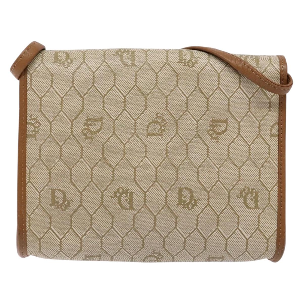 Christian Dior Honeycomb Canvas Shoulder Bag PVC Beige Gold Auth sw1104