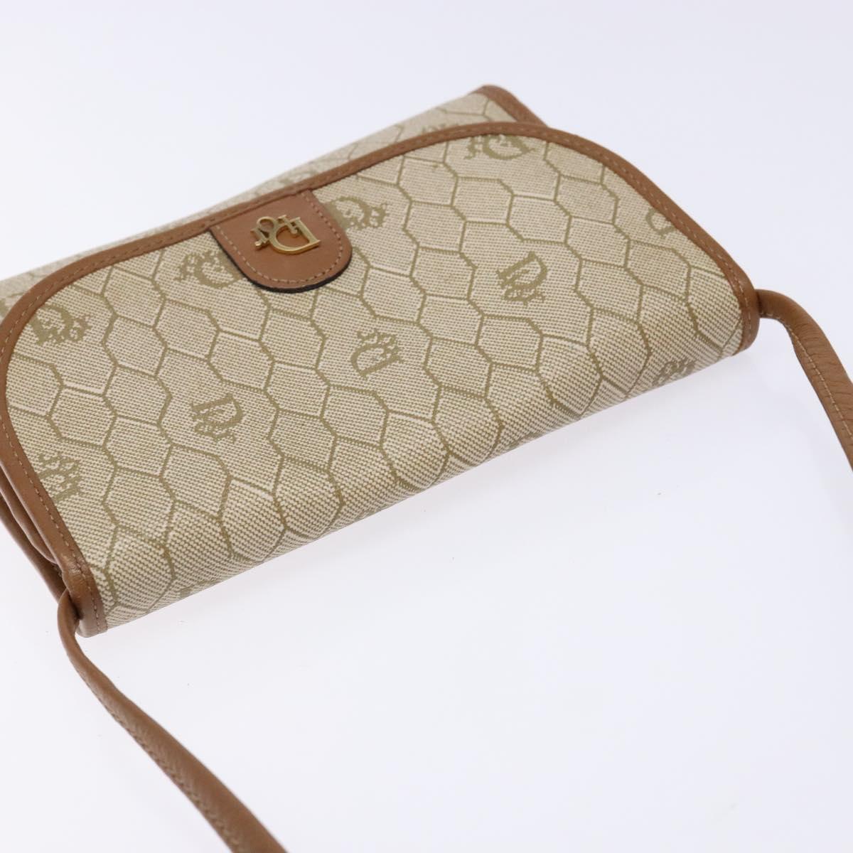 Christian Dior Honeycomb Canvas Shoulder Bag PVC Beige Gold Auth sw1104