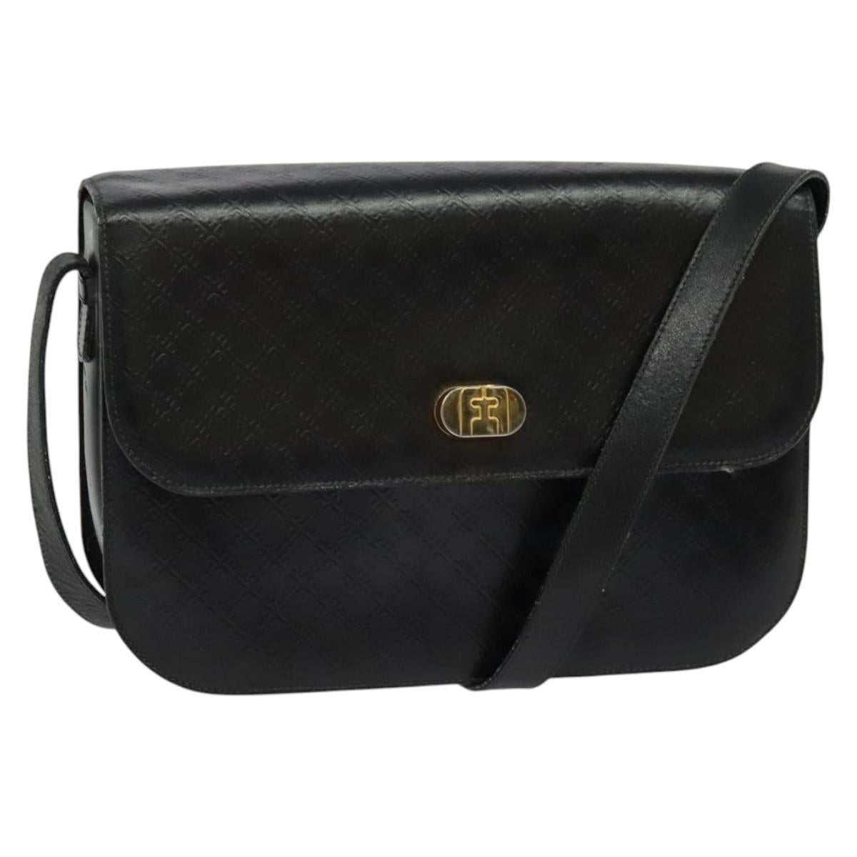 Salvatore Ferragamo Shoulder Bag Leather Black Gold Auth sw1109
