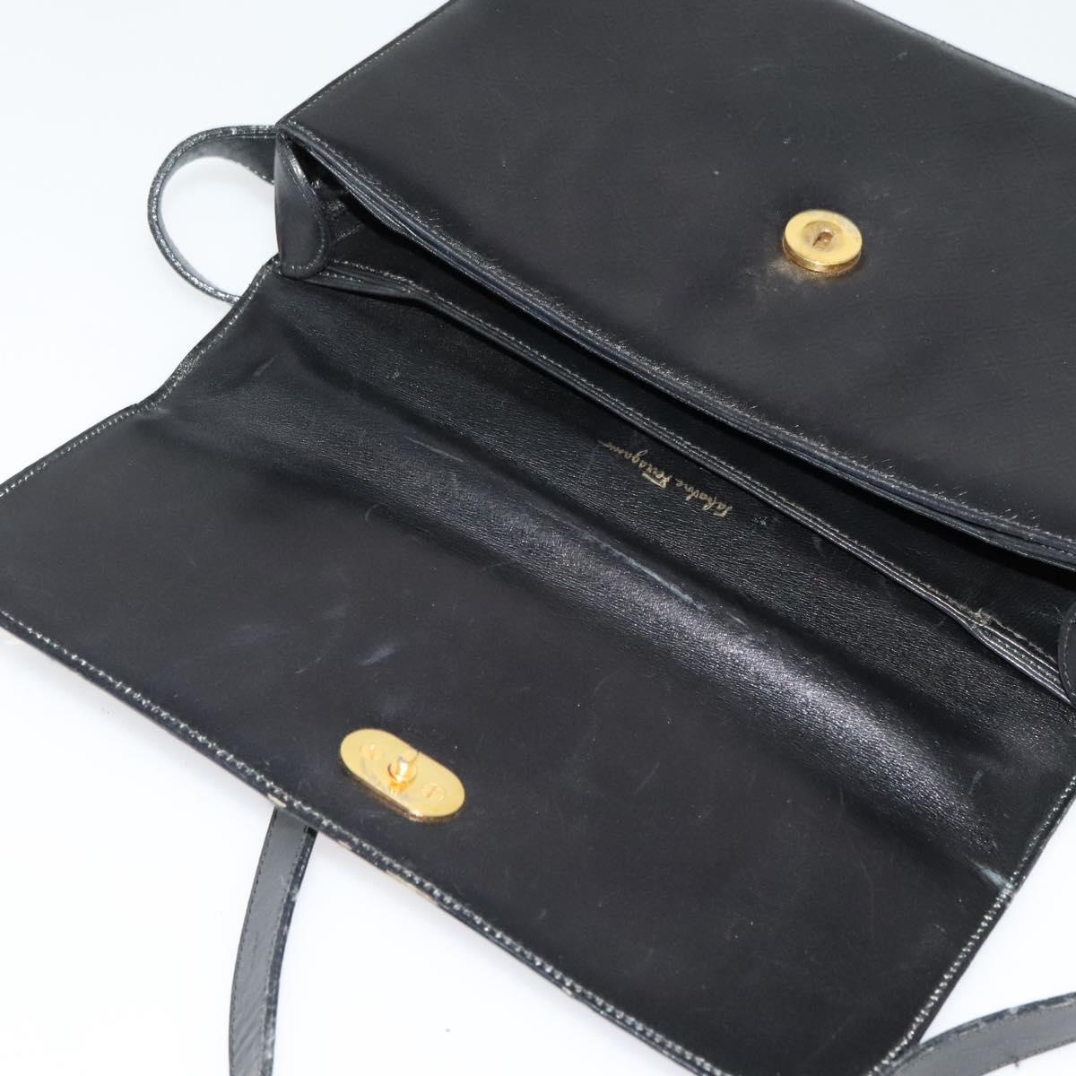 Salvatore Ferragamo Shoulder Bag Leather Black Gold Auth sw1109