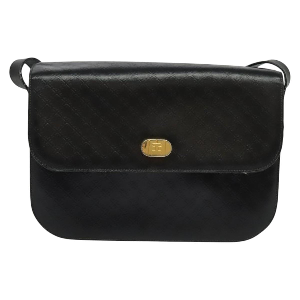 Salvatore Ferragamo Shoulder Bag Leather Black Gold Auth sw1109