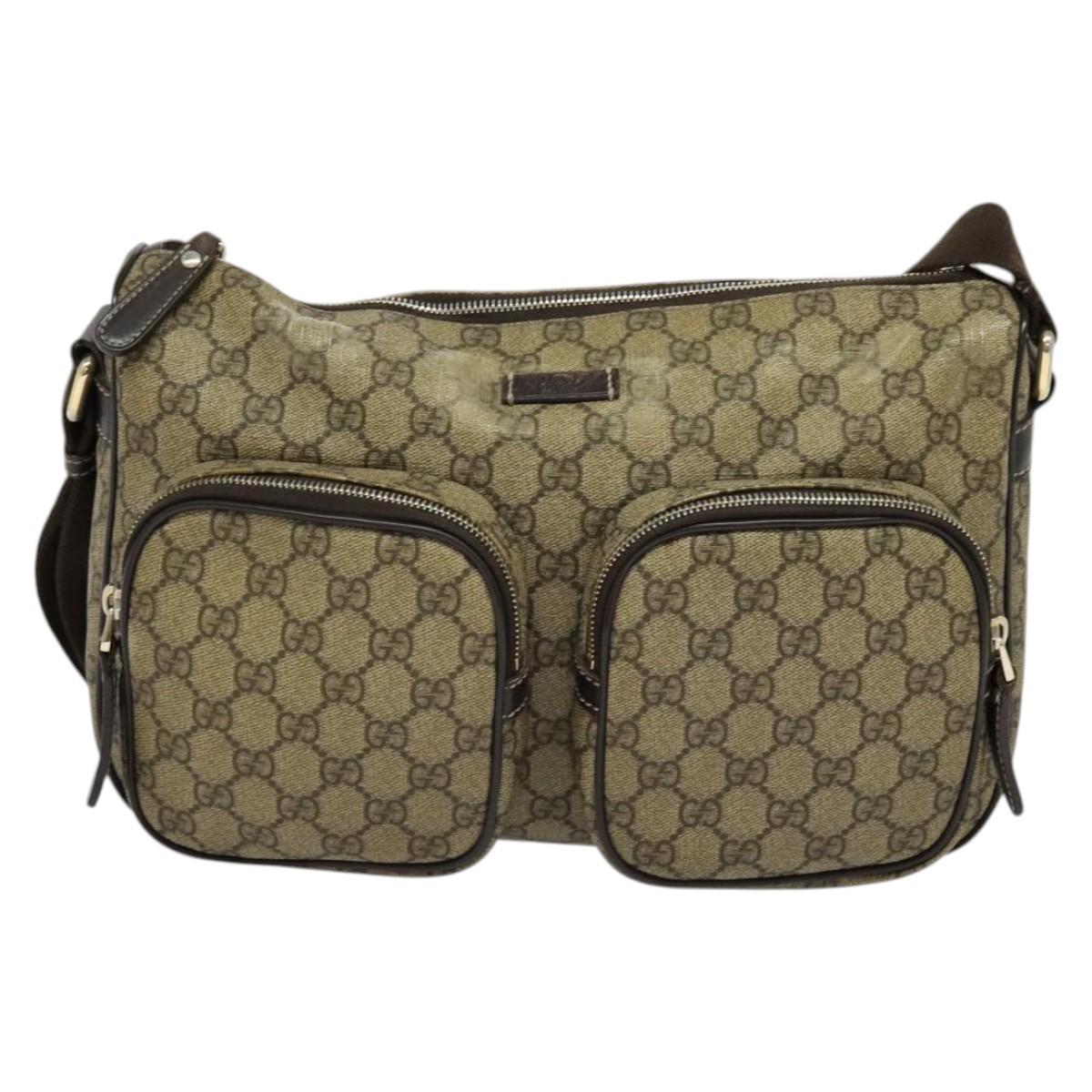 GUCCI GG Supreme Shoulder Bag PVC Beige Gold 246881 Auth sw1110