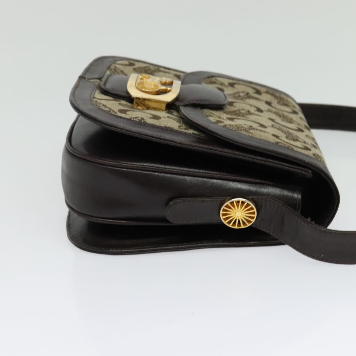CELINE C Sulky Shoulder Bag Canvas Beige Gold Auth sw1120