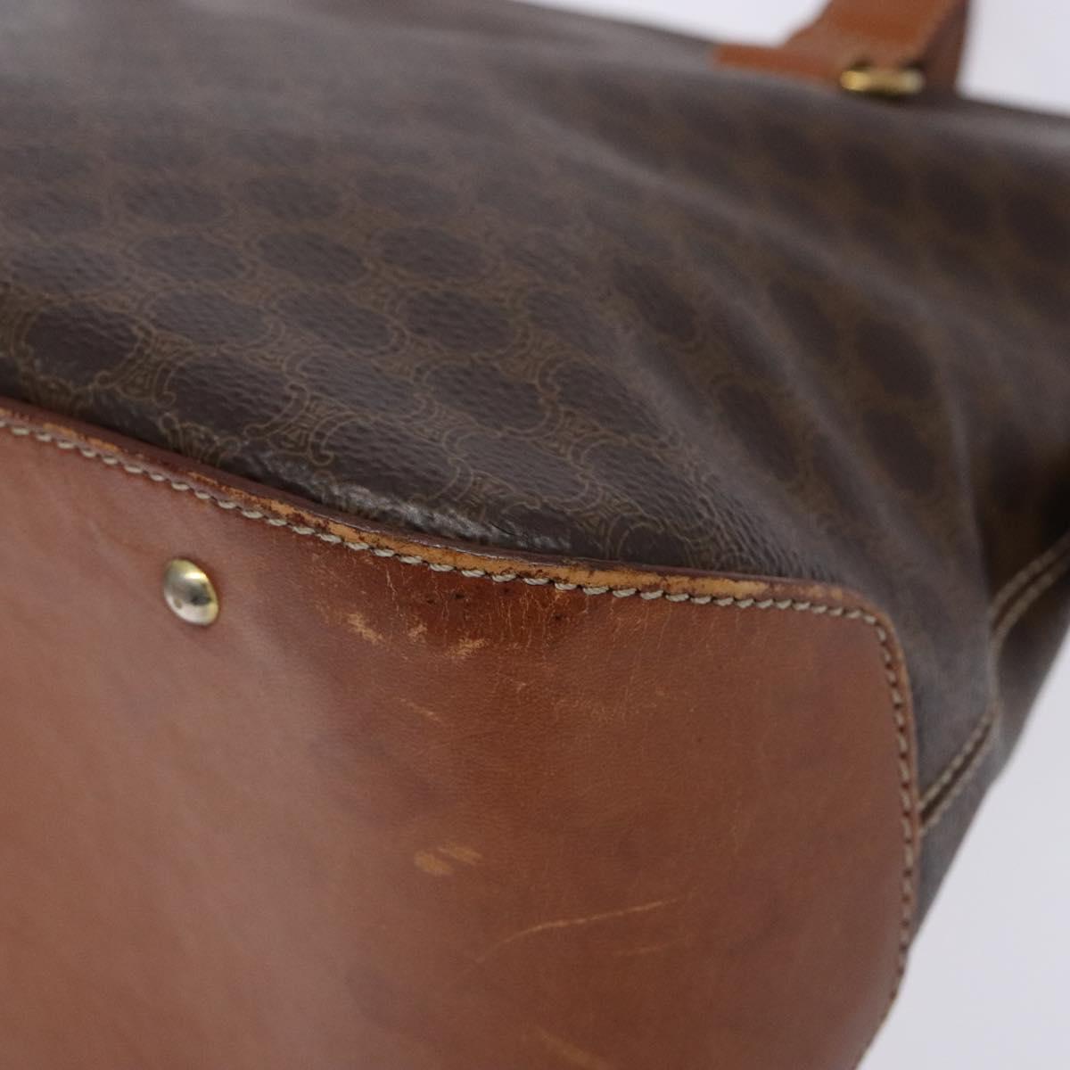 CELINE Macadam Canvas Hand Bag PVC Leather Brown Gold Auth sw1125