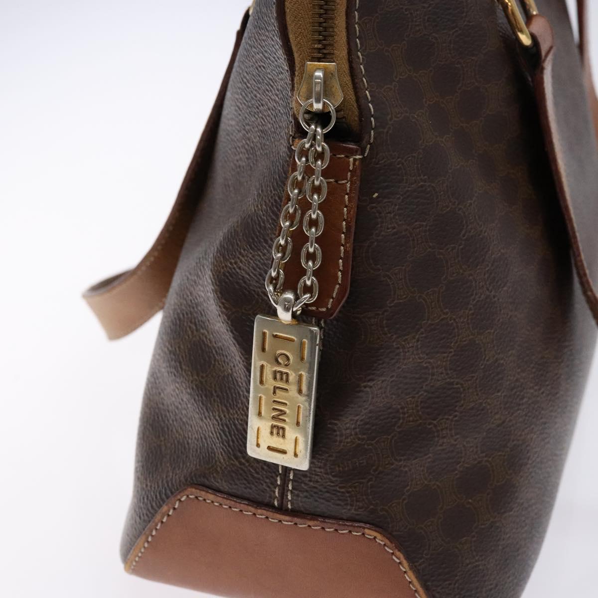 CELINE Macadam Canvas Hand Bag PVC Leather Brown Gold Auth sw1125