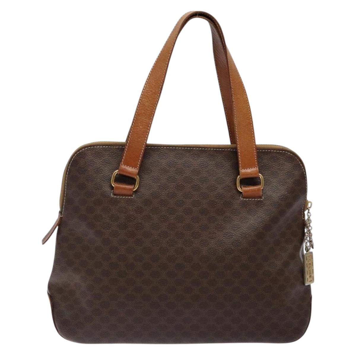 CELINE Macadam Canvas Hand Bag PVC Leather Brown Gold Auth sw1125