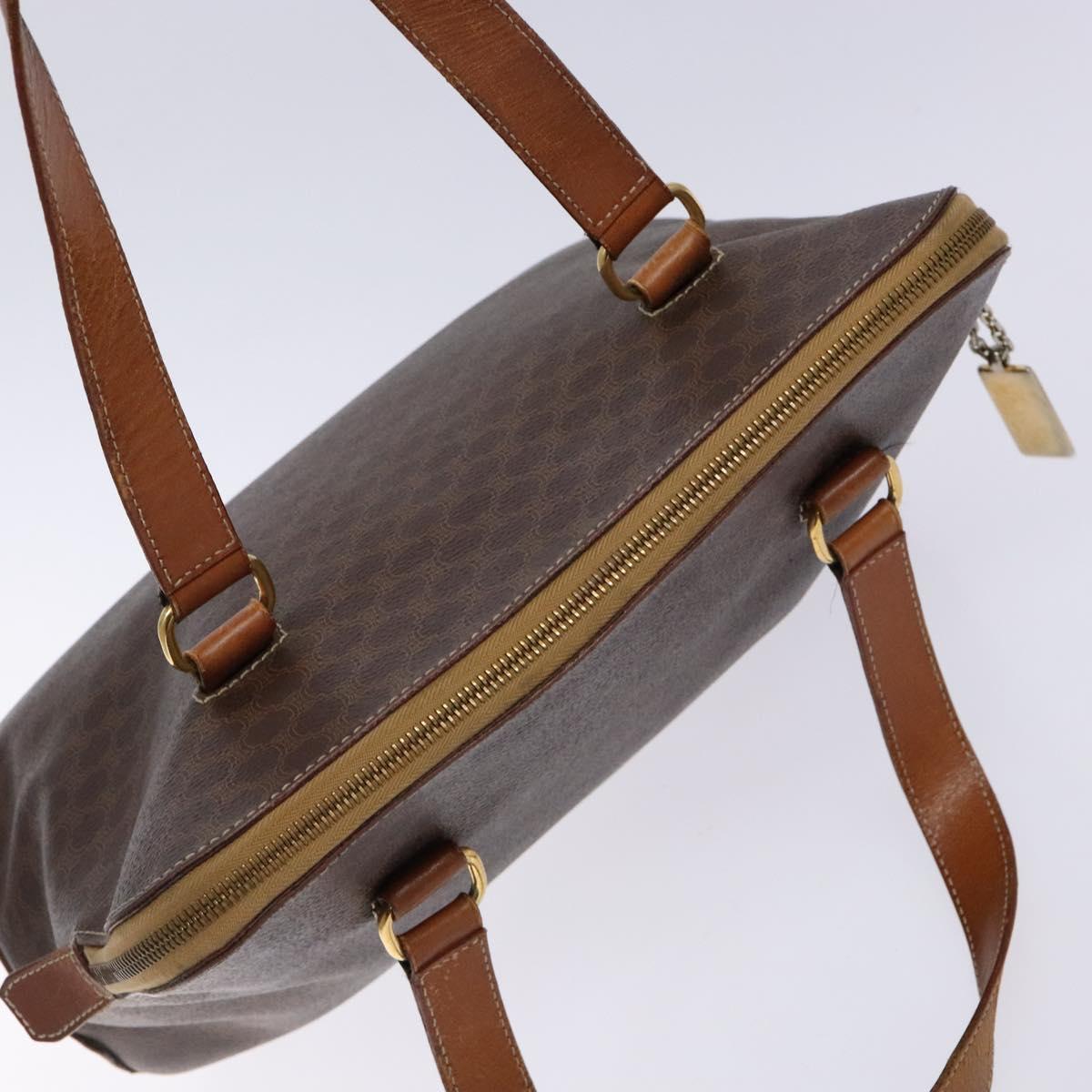 CELINE Macadam Canvas Hand Bag PVC Leather Brown Gold Auth sw1125