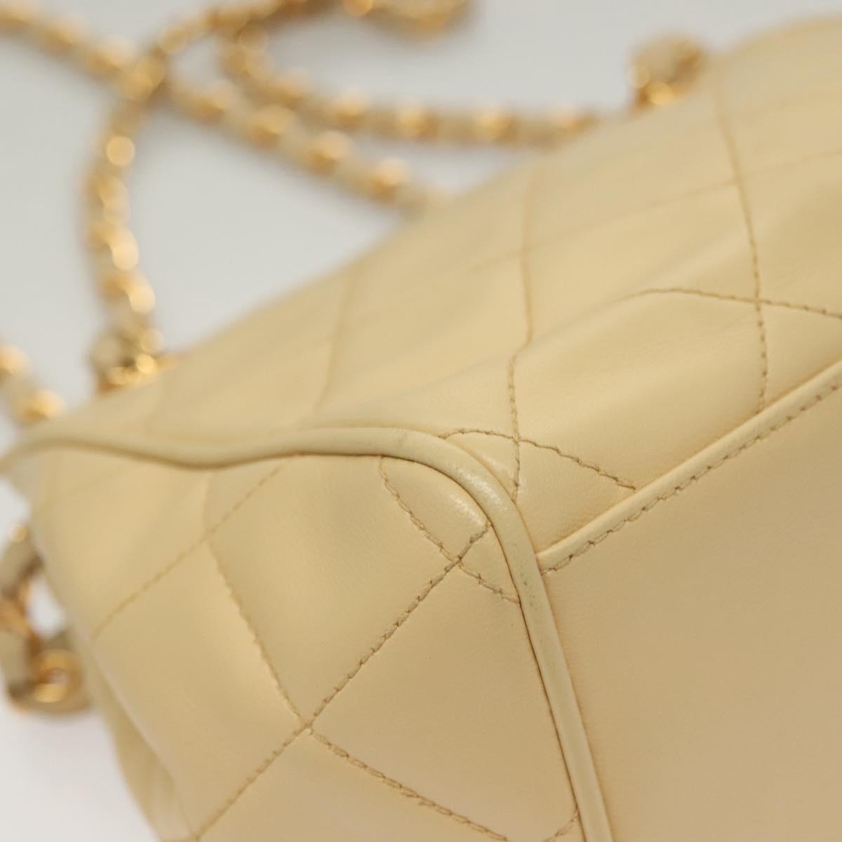 CHANEL Matelasse Chain Shoulder Bag Lamb Skin Beige Gold CC Auth sw1131