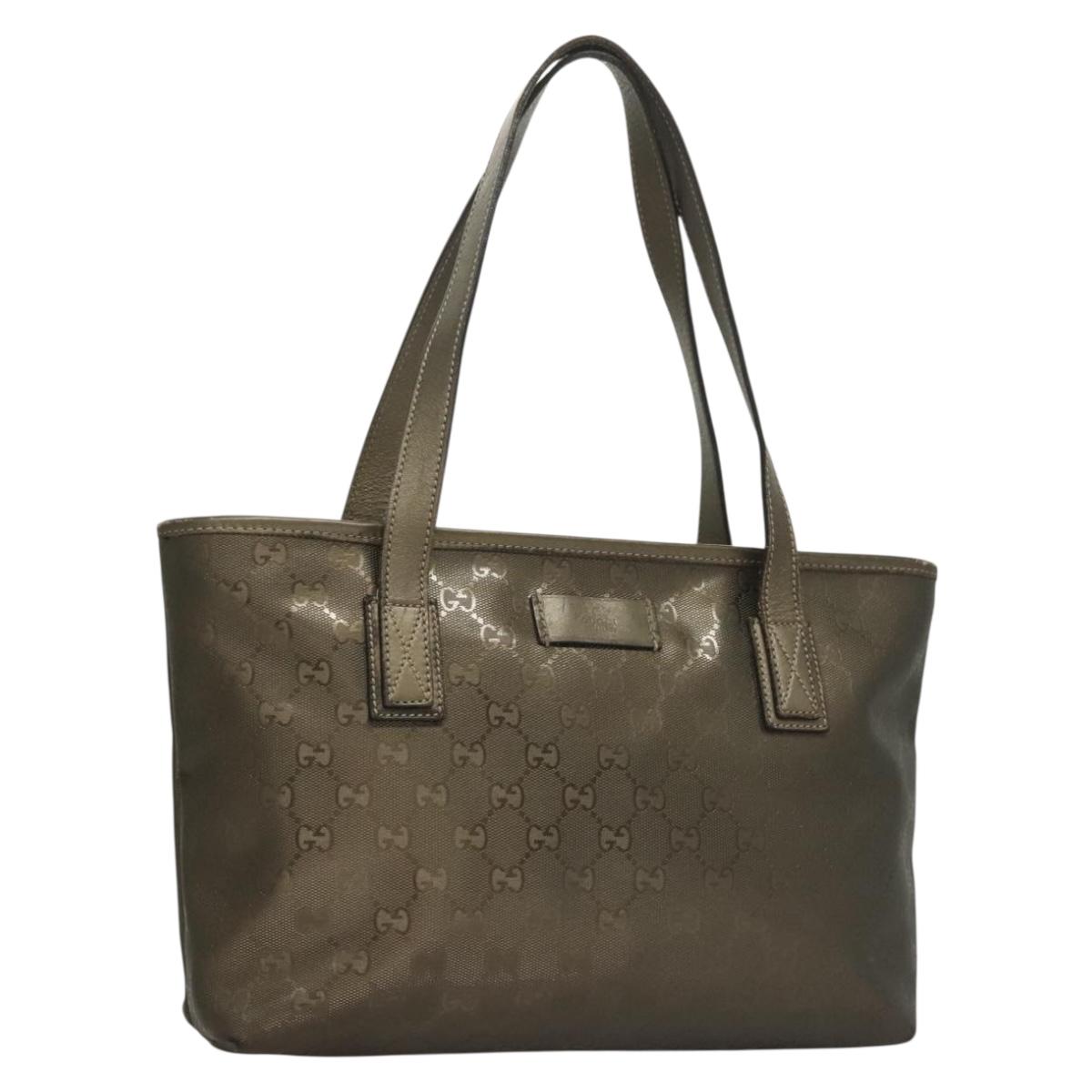 GUCCI GG Implementation Tote Bag PVC Khaki Silver 211138 Auth sw1132