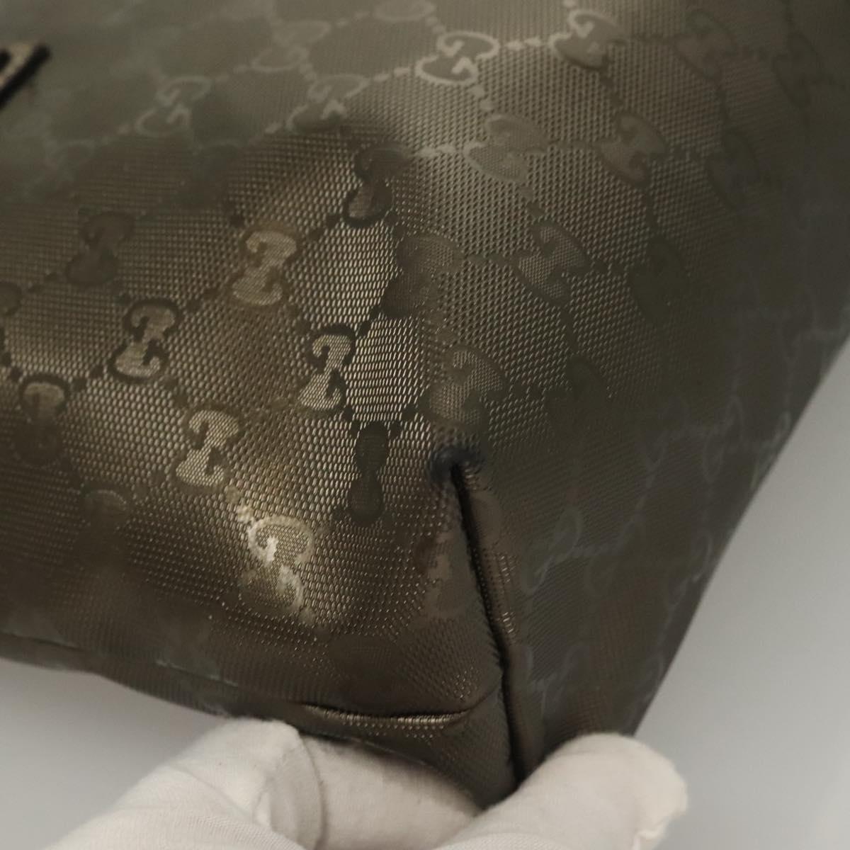 GUCCI GG Implementation Tote Bag PVC Khaki Silver 211138 Auth sw1132
