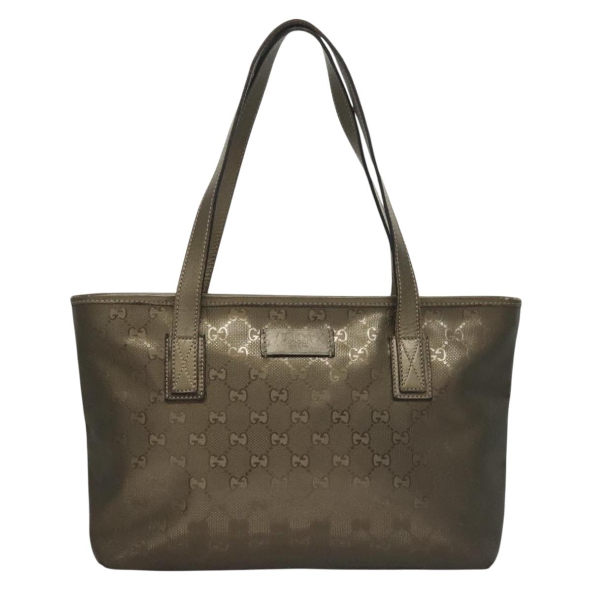 GUCCI GG Implementation Tote Bag PVC Khaki Silver 211138 Auth sw1132