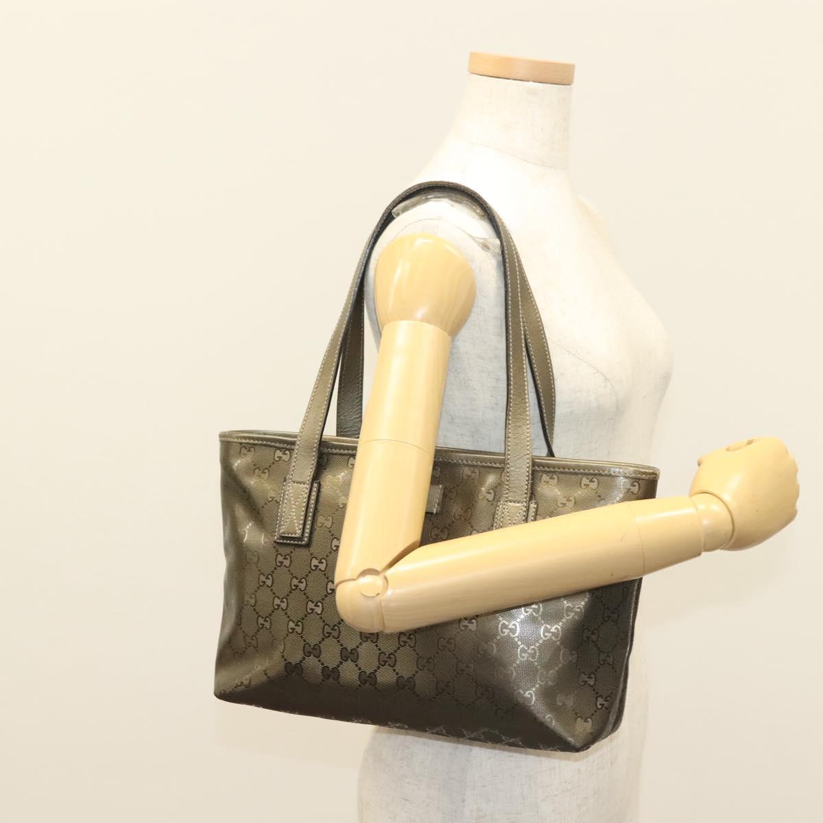 GUCCI GG Implementation Tote Bag PVC Khaki Silver 211138 Auth sw1132