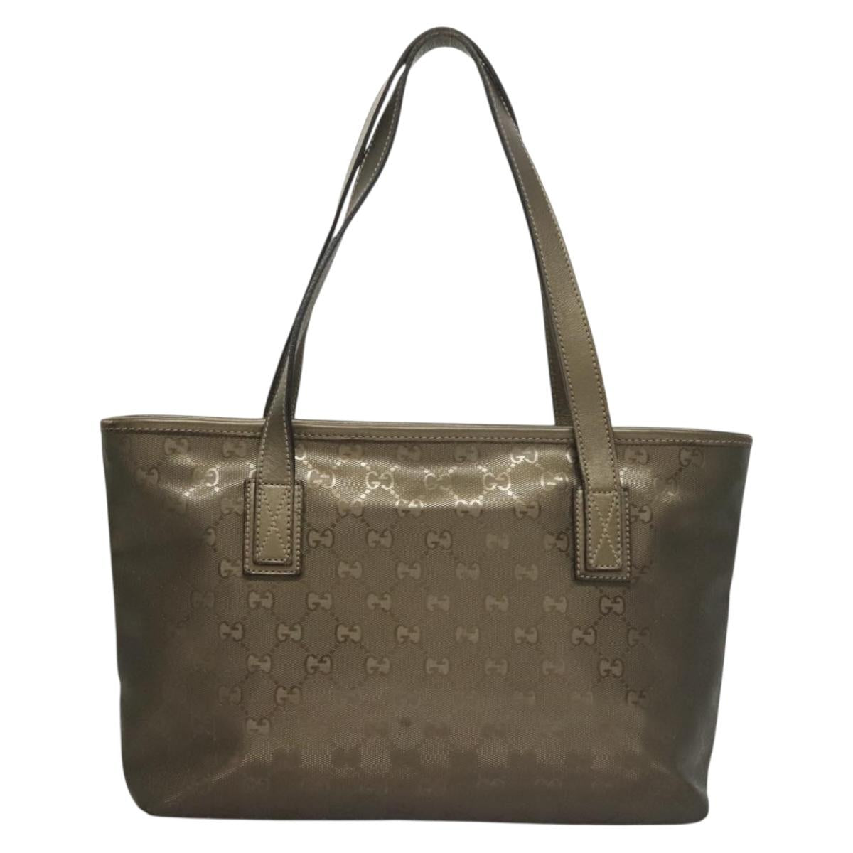 GUCCI GG Implementation Tote Bag PVC Khaki Silver 211138 Auth sw1132
