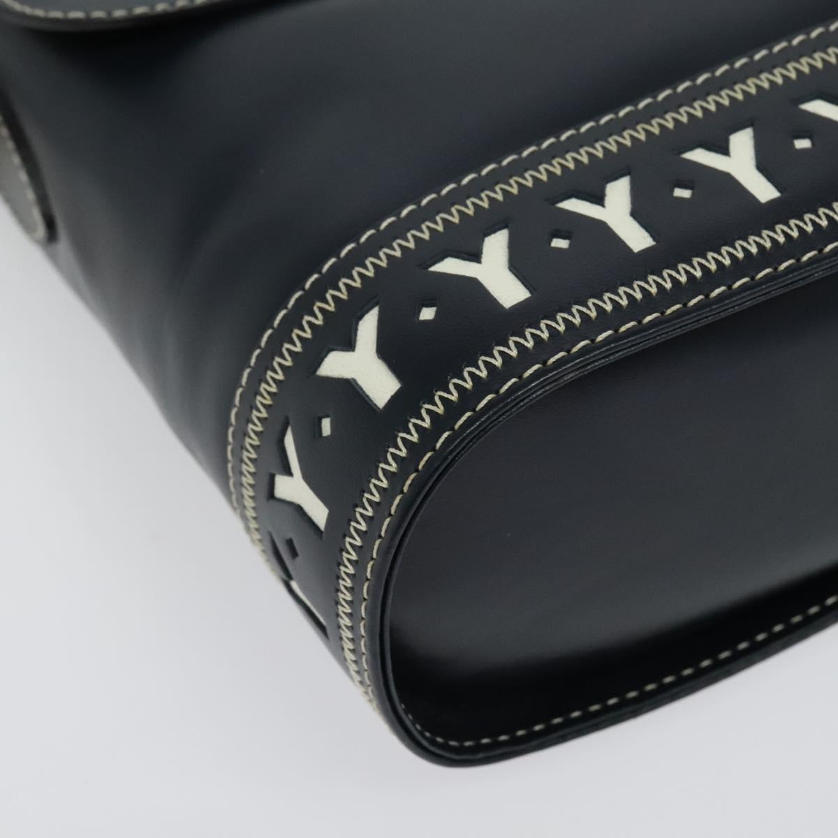 SAINT LAURENT Y Cut Shoulder Bag Leather Navy Gold Auth sw1140V