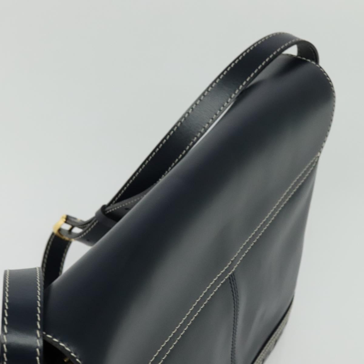 SAINT LAURENT Y Cut Shoulder Bag Leather Navy Gold Auth sw1140V