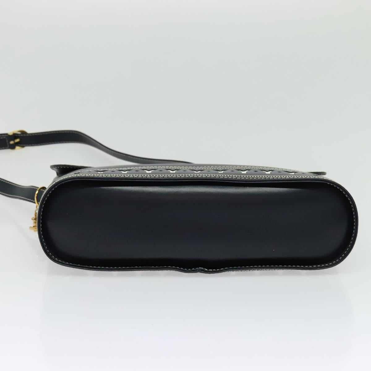 SAINT LAURENT Y Cut Shoulder Bag Leather Navy Gold Auth sw1140V