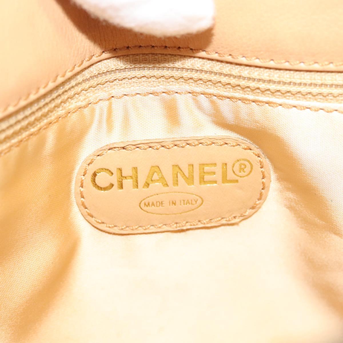 CHANEL Chain Tote Bag Leather Beige CC Auth sw1141