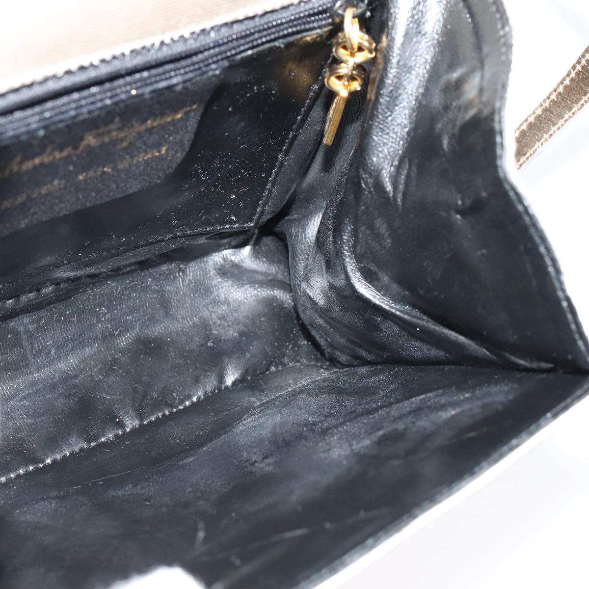 Salvatore Ferragamo Hand Bag Nylon 2way Gray Gold Auth sw1144