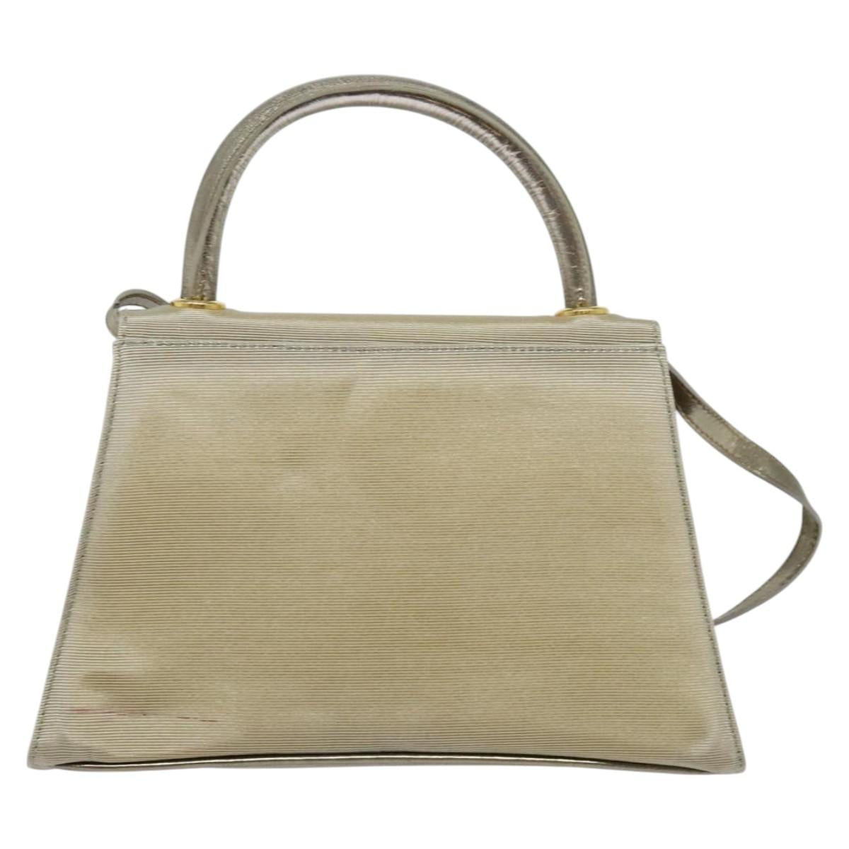 Salvatore Ferragamo Hand Bag Nylon 2way Gray Gold Auth sw1144
