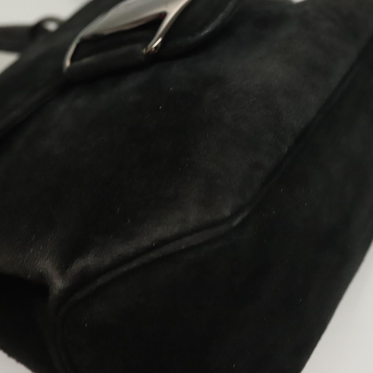 Salvatore Ferragamo Hand Bag Suede Black Silver Auth sw1146