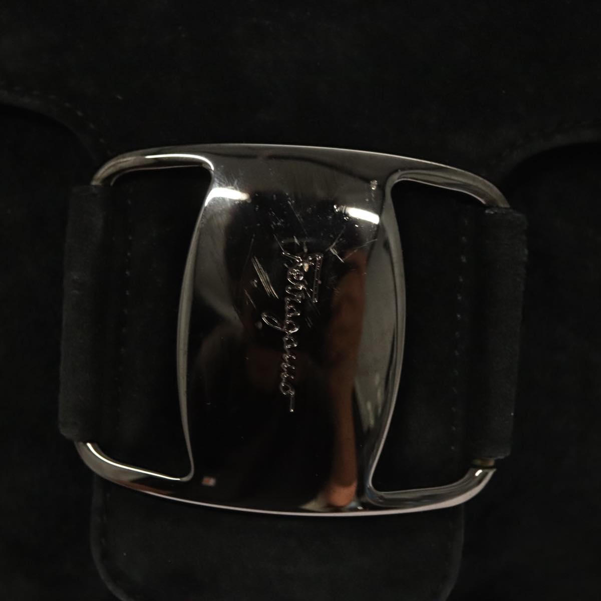 Salvatore Ferragamo Hand Bag Suede Black Silver Auth sw1146