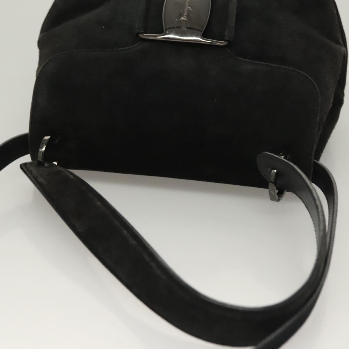 Salvatore Ferragamo Hand Bag Suede Black Silver Auth sw1146