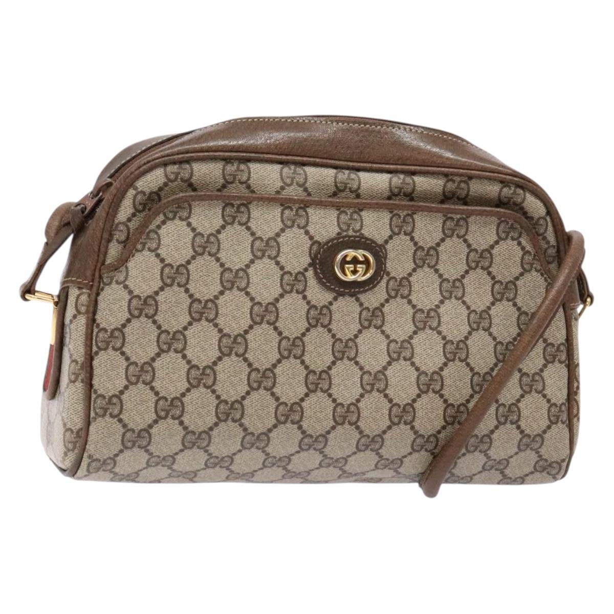GUCCI GG Supreme Web Sherry Line Shoulder Bag PVC Beige Gold Auth sw1153
